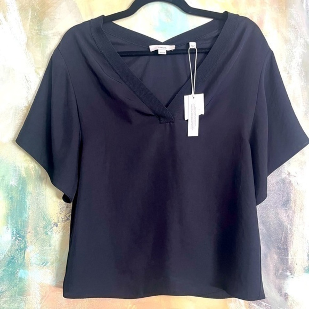 NWT Vince Black Chiffon Deep V Shirt, Oversized